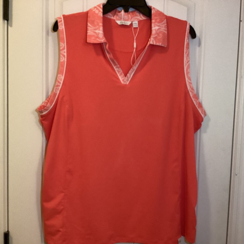Lady Hagen Women's Sleeveless Golf Polo Paisley Calypso Coral/Tangerine